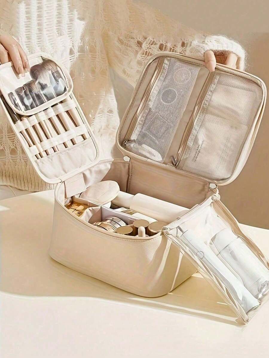 带手柄的便携式化妆包盥洗包，Pu 大容量化妆品收纳包防水旅行收纳包，存放化妆品和旅行必需品，女性礼物