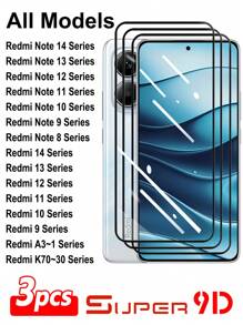 ZYONS 3 件超级 9D Redmi 所有型号，全覆盖高清全胶 2.5D 9H 经济实惠的 Android 手机屏幕保护膜带钢化玻璃，适用于 Redmi Note 14/13 Pro Max/12R/11 Lite/10S/9A/8/T/Redmi 14C/13C/11 Prime/10 2022/9i Power/A5/A4/A3/A2+/A1/K80/K70 Pro/K60 Ultra/K50/K40/K30 系列 - 3pcs - 查看 1
