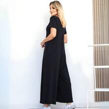 Women's Long Viscolycra Pantaloon Jumpsuit, Comfortable And Elegant Casual Fashion Tailoring - 黑色 - 查看 2