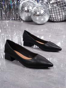 Women Solid Color Pointed Toe Chunky Heel Mid Heel Work Shoes, Pumps