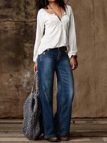 Plus Size Women Loose Casual Versatile Denim Jeans With Pockets