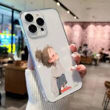 经典哑光黑可爱女孩生气图案手机壳，兼容苹果及苹果系列，全包覆式保护套，防水防震防摔防刮花 - 彩色 - 查看 2