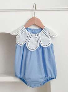 新款荷叶边领无袖公主风婴儿连体衣，夏季 - 藍色 - 查看 1