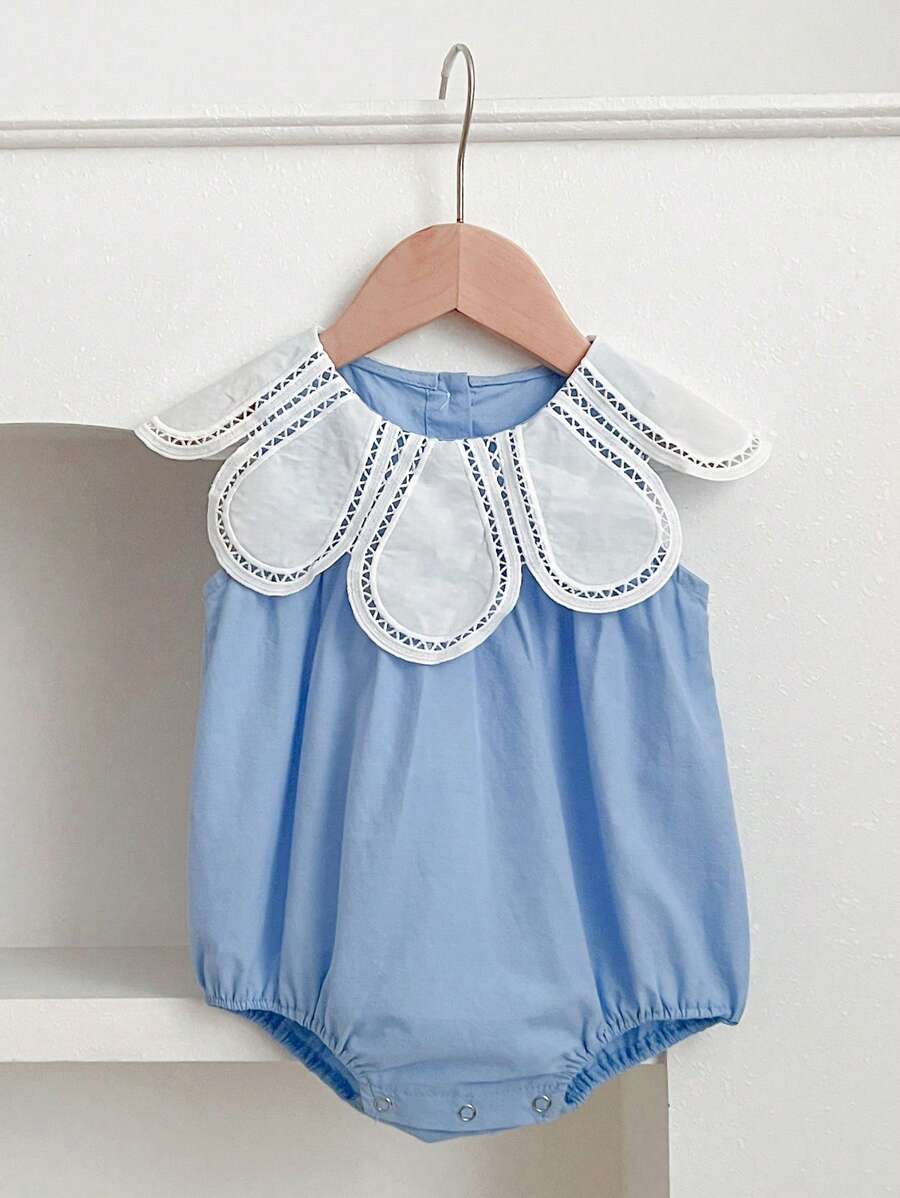 新款荷叶边领无袖公主风婴儿连体衣，夏季 - 藍色 - 查看 1