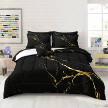 Black Marble Comforter Set King Size Gold Metallic Marble Comforter Set Black Gold Marble Pattern Modern Luxury Bedding Set 4 Pieces 1 Comforter 2 Pillowcases 1 Cushion Cover - Black - View 7