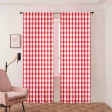 2pcs New Fashion Red Gingham Curtains - Window Treatment Set, Versatile Panel - Rod Pocket Design, Easy To Install - Perfect For Bedroom, Study, Cafe, And Living Room Decoration