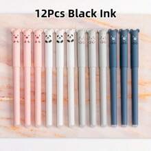 12 piezas Bolígrafo de pegamento borrable con diseño de animales lindos, tamaño mediano, recargable y lavable, tinta azul/negra de 0.5mm, plástico, para útiles de oficina y escolares, estilo aleatorio de vuelta a clases