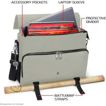 ENHANCE Collector's Edition RPG Player's Essentials Bag - Dragon Hide Exterior Messenger Bag Fits 2-4 Books, Binders, Dice & Accessories, With 17 Inch Laptop Slot, Battlemap Straps (Dragon Silver)