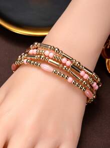 1 套个性化心形珠子和金属链装饰手链和腕带首饰套装，适合女士 - 彩色 - 查看 5