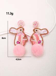 1 Pair Fashionable Easter Day Earrings With Beads, Sequins And Embroidered Eggs And Rabbits Design For Women