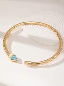 1 Pc Golden Color Flat Snake Chain Cuff Choker Necklace For Women - Multicolor - View 2