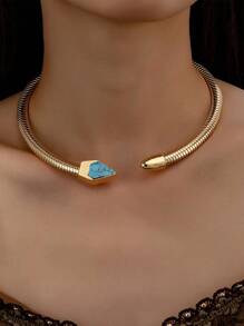 1 Pc Golden Color Flat Snake Chain Cuff Choker Necklace For Women - Multicolor - View 1