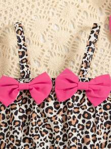 Baby Girl Summer Cute Ruffle Trim Leopard Print Tank Top & Ruffle Trim Diaper Pants & Bow Decor Sunhat 3pcs/Set Outfit - Multicolor - View 7