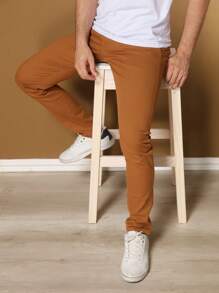 Men's Tailored Twill Trousers With Knife Pocket And Built-In Pocket - Rỉ Nâu - Xem 6