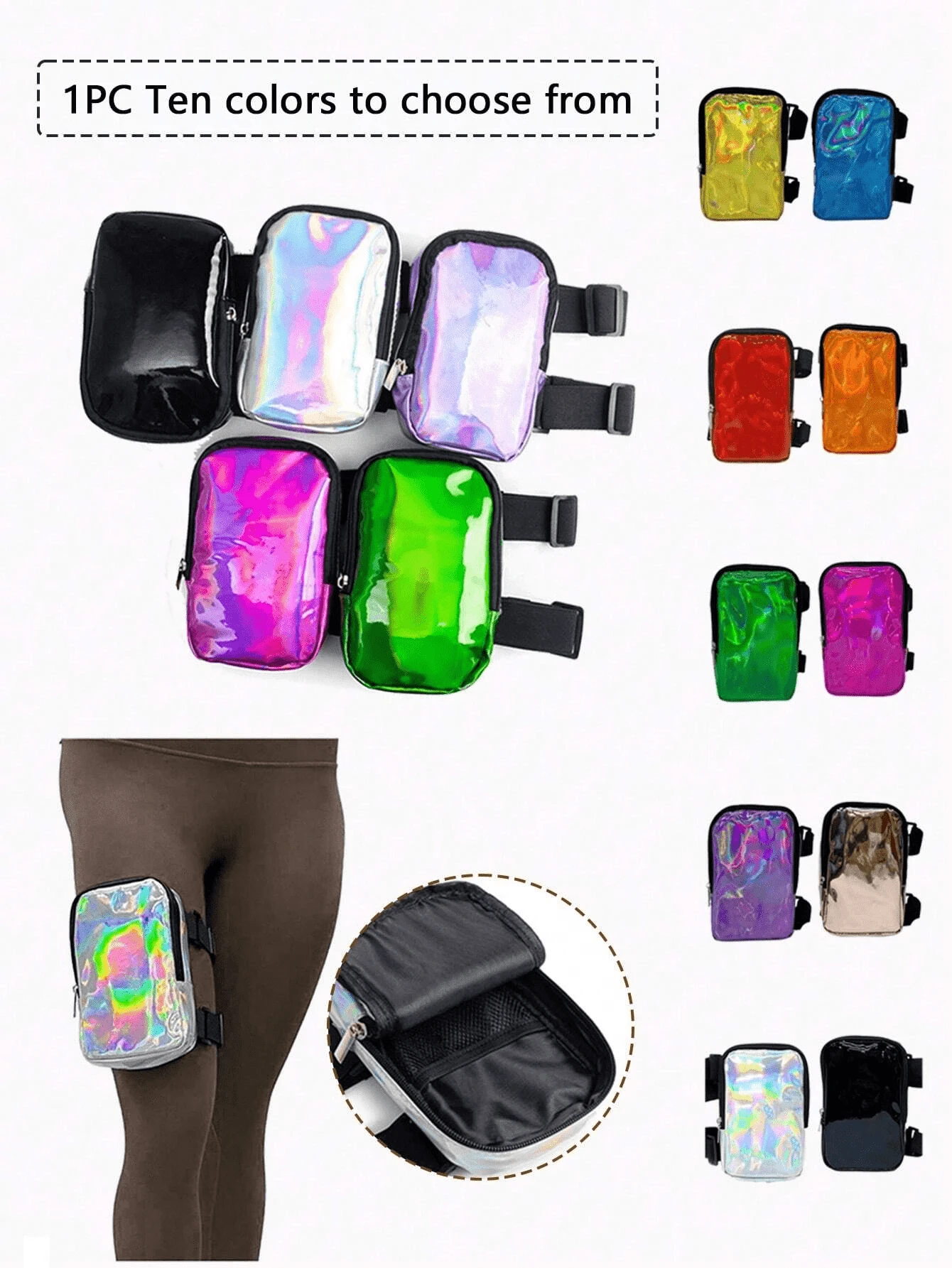2PCS/Set Holographic Thigh Bag - Phone Holder Festival Bag For Women, Men - Iridescent Ankle Pouch - Reflective Carnival Bag Sports Bag Sport Bag Waterproof Bag Holiday Beach Travel Vacation Phone Case Waterproof Phone Case Phone Bag Summer Swimming Bag Swim Holiday Beach
