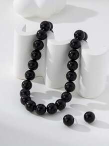 1 Set Luxury Retro Faux Pearl Beaded Earrings And Necklace Jewelry Set For Women, Suitable For Balls And Parties - Black - View 1