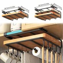 Kitchen Hanging Organizer Rack With Hooks Under Cupboard Paper Towl Rags Hanger Cutting Board Pot Cover Holder Storage Shelf - Double Layer Upgrade - View 6
