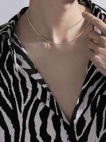 1 chiếc dây chuyền nam bằng thép không gỉ, kiểu dáng đơn giản, thể thao, cơ bản, mỏng, màu bạc, thích hợp đeo quanh xương quai xanh. - màu thép - Xem 2