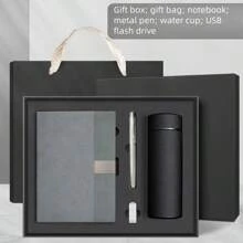 Customized A5 Vertical Striped Stitching Notebook, Premium Soft Leather, School/Business Meeting Gift Set, Corporate Culture Promotion & Grand Opening Commemorative Gift