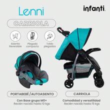 INFANTI | Carriola para Bebe LENNI Turquesa | Carreola con Portabebé - Carriola de Viaje - Carrito para Bebe | Travel System - Cosas para Bebes hasta 15kg | Charola Desmontable y Plegable - Portavasos - 1 - Ver 2