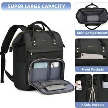 Women Laptop Backpack Work Bag - Fits 15.6 Inch With Laptop Compartment Waterproof Professional Fashion Travel Purse For College Nurse Business Computer Backpack, School Backpack - 黑色 - 查看 3