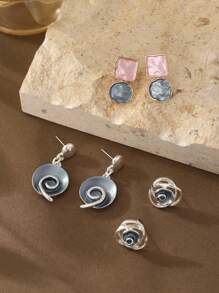 1 Set de 2 piezas Conjunto de joyería elegante y vintage de flores geométricas de aleación de zinc esmaltadas y coloridas, que incluye collar colgante y pendientes, adecuado para uso diario, fiestas, citas, vacaciones y como regalo para mujeres