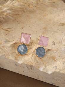 1 Set de 2 piezas Conjunto de joyería elegante y vintage de flores geométricas de aleación de zinc esmaltadas y coloridas, que incluye collar colgante y pendientes, adecuado para uso diario, fiestas, citas, vacaciones y como regalo para mujeres