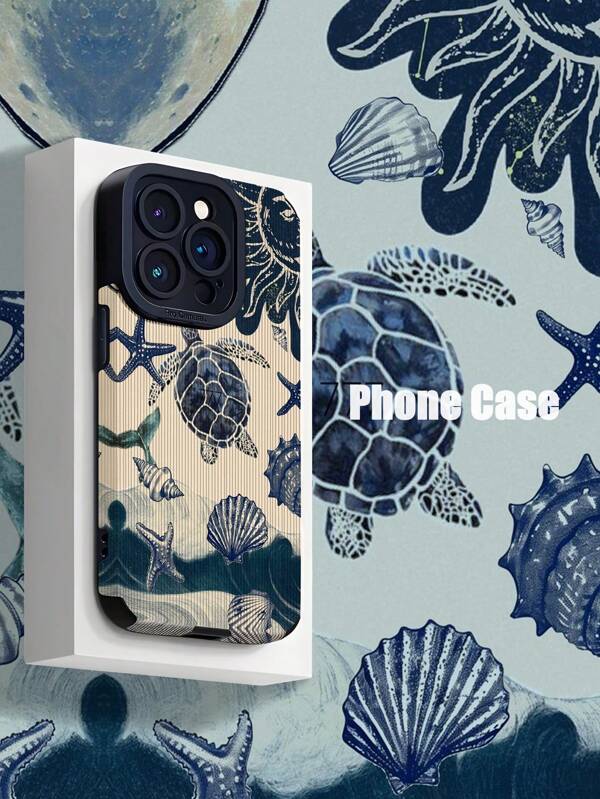 1pc Turtle & Shell Pattern Classic Anti-Drop Soft TPU Phone Case Compatible With IPhone &