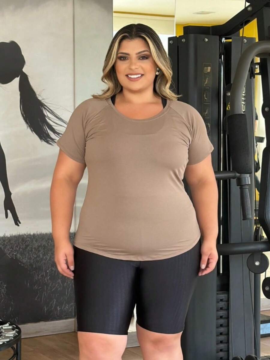 Plus Size Sports Top In Dry Fit Fabric - Light, Comfortable And Perfect For Training And Casual! - 摩卡棕 - 查看 1