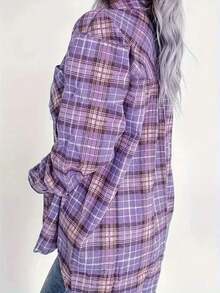 女士长袖休闲衬衫，简约时尚，适合日常穿着 - 彩色 - 查看 3