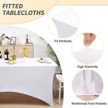 6 Pack 8ft Spandex Table Covers 8 Foot Tables, Fitted Tablecloths Rectangle Folding Tables, Stretch Rectangular Table Cloths Wedding, Banquet, Party (White, 96L X 30W X 30H Inch) - 白色 - 查看 2