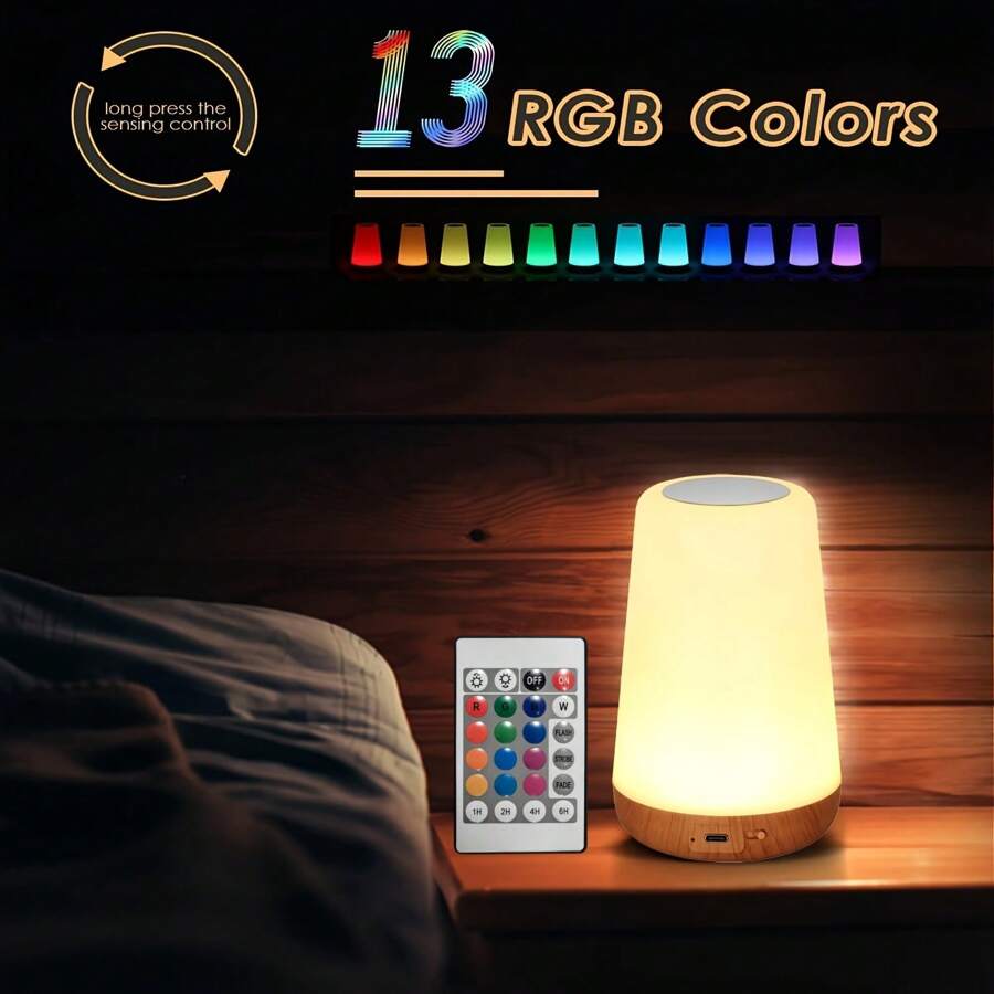 1pc LED Touch Night Light With Remote Control, Dimmable, Multi-Color Modes (5 Brightness Levels, 13 RGB Colors), Timer Function, Portable Bedside Lamp, Suitable For Bedroom, Living Room, Camping, Lava Lamp Design, Bedside Table Lamp, USB Rechargeable, Back To School - Multicolor - View 1