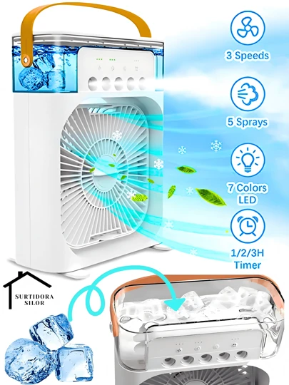 Ventilador Con Humificador Recargable, 5 Difusores, Ventilador 3 en 1, Humificador y Difusor, Ventilador de Verano Portatil, Aire Acondicionado Para el Hogar, Ventilador Para la Habitacion, Sala de Estar, Oficina FS-1121