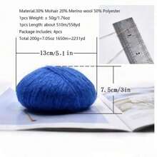 4 件超柔软安哥拉马海毛纱线，每件 1.76 盎司 - 非常适合 DIY 针织和钩编披肩、围巾、毛衣 | 薄而奢华的美利奴羊毛混纺，多种颜色，手工编织线 - 彩色 - 查看 5