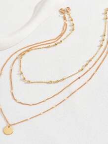 2pcs Fashionable Personalized Round Pendant Multi-Layer Necklace Set For Women - Yellow - View 2