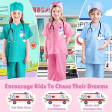 Conjunto de 6 piezas Disfraz de doctor para niños con bata quirúrgica y accesorios, disfraz de Halloween para niños y niñas pequeños, color rosa