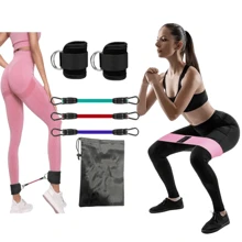 6pcs Resistance Bands With Door Anchor, Booty, Hip, Ankle Workout Bands, Pink Resistance Loop Bands For Full Body Training, Weight Training, Body Shaping, Yoga Exercise Set