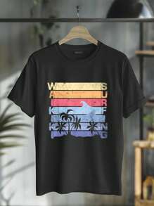 100% Cotton Casual Tshirt Surf Board Beach Man Boy T-Shirt - Black - View 1