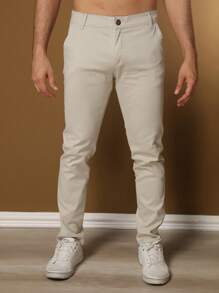 Men's Tailored Twill Trousers With Knife Pocket And Built-In Pocket - Beige - View 5