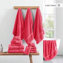 LANE LINEN Juego de Toallas de baño de Lujo - Juego de 6 Piezas,% algodón, sin torsión, de Secado rápido, absorbentes, supersuaves, Incluye 2 Toallas de baño, 2 Toallas de Mano y 2 toallitas - Ne - 21: Madreselva - Ver 5