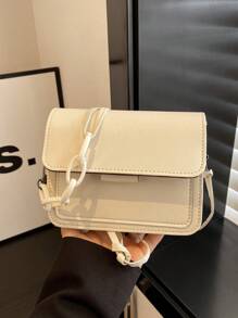 1pc Pu Fashion Bag For Girl Ins Versatile Wide Strap Small Square Bag Fashionable Retro Shoulder Messenger Bag, Candy Color Solid Color Bag, Flip Magnetic Buckle Design, Spliced Chain Shoulder Strap, Suitable For Girls' Daily Use, Travel, Fashionable And Versatile Square Bag Shape, It Is A Good Choice For Giving Gifts - Solid Color Crossbody Bag - View 8