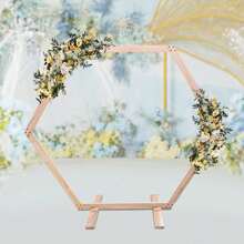 YUNRUX Arche de mariage hexagonale en bois 233x225cm, arche de mariage élégante en bois avec base, tonnelle hexagonale en bois pour décoration de fête d'anniversaire de mariage