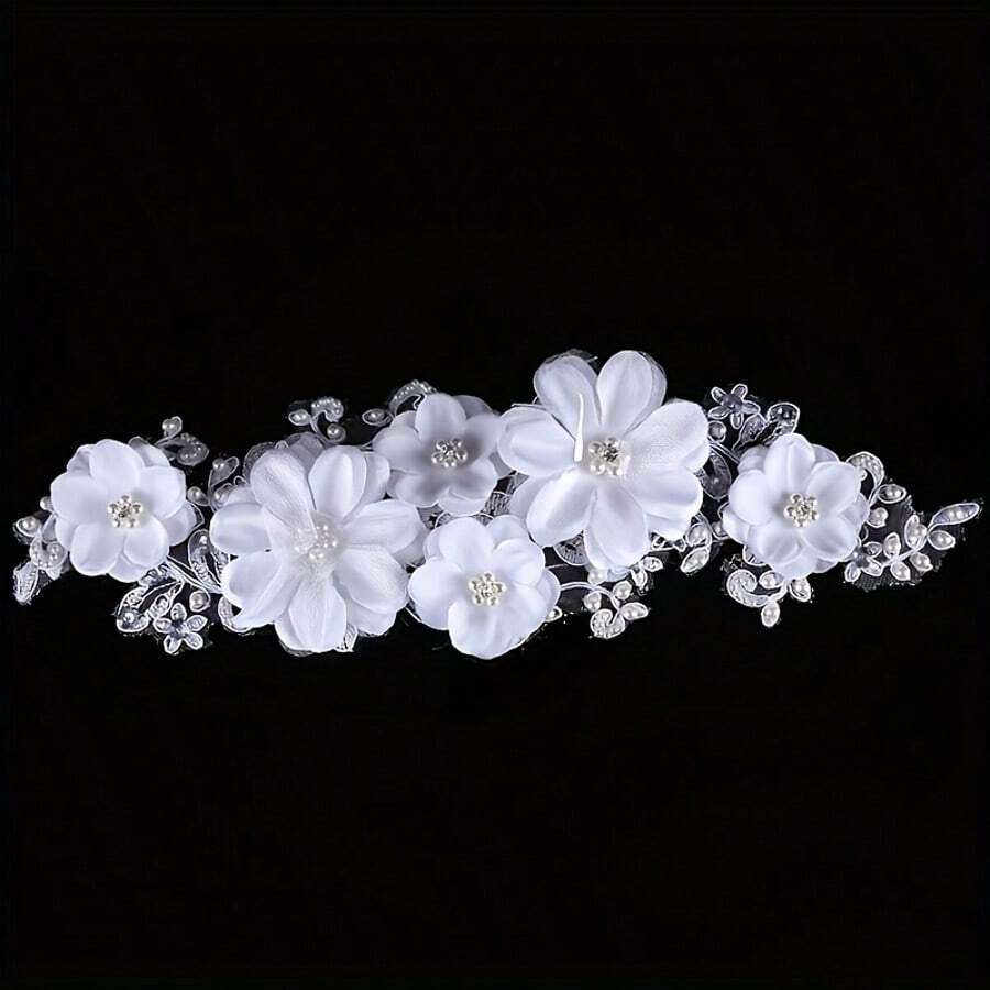 1 件装白色花朵发带头冠手工公主水晶头带女士新娘婚礼发饰珠宝礼物 - 白色 - 查看 1