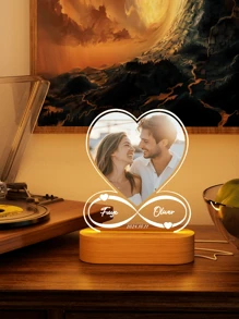 Personalized Acrylic Heart-Shaped Photo Frame (For Photos) And Customized Acrylic Spotify Night Light Plaque, Ideal Gifts For Couples, Anniversary, Wedding, Birthday, Graduation - Multifunctional, Mildew-Resistant, Decorative, Reusable, Refined, Fashionable, High-Quality, Cute, Modern, Colorful, Customizable, Unique ,Forever Love - Oval Wooden Heart 01 - View 3