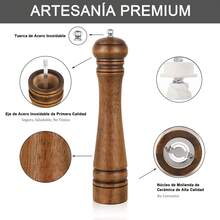 ANTSAY Pepper Grinder, Pepper Mill, Refillable Pepper Grinder, Solid With Strong Adjustable Ceramic Grinders, 10 Inch - Brown - View 2