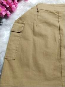 FALDA  SHORT CORTA CON BOLSA DE CARGO  TELA AJUSTABLE MOD. THALIA - Caqui - Ver 3