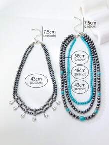 1 pieza Collar de múltiples capas con cuentas exageradas, estilo país occidental, textura de estaño y perlas falsas, cadena para suéter para mujeres - collar - Ver 11