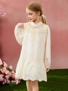 ASK JUNIOR Tween 女童春秋长袖蕾丝休闲沙滩度假中长连衣裙 - 米色 - 查看 6