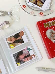 1 Piece Of 64 Pocket Mini Photo Album Cartoon Photo Album, Suitable For Kpop Card Collection, Heart-Shaped Incision Display, Plastic Material, Rectangular Card Storage Book