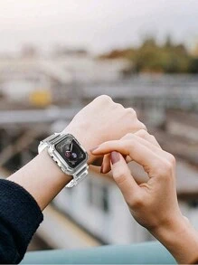 2 In 1 Clear Sport Band With Bumper Case Compatible With Apple Watch Band 40mm 41mm 42mm 38mm 44mm 45mm 46mm 49mm, Women Men Transparent TPU Strap Compatible With IWatch SE Ultra Series 10 9 8 7 6 5 4 3 2 1